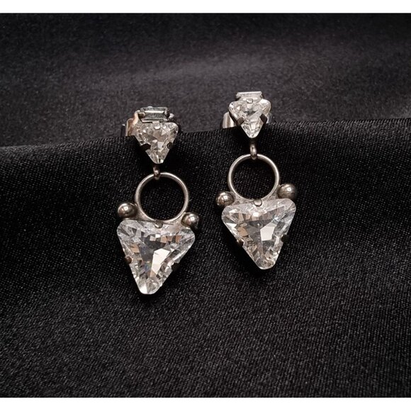 Rare Find SORRELLI Silver-Tone Crystal Drop Earrings With Geometric Design - Picture 3 of 6